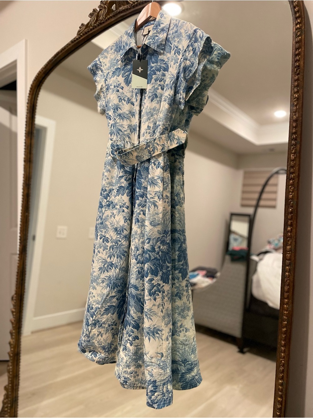 Tuckernuck Chloe Dress NWT Misty Blue Ivory Floral Toile Midi